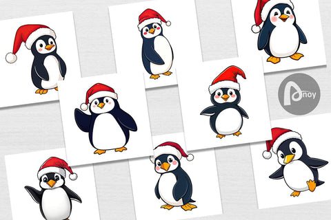 Digital Paper Penguin in a Santa Hat Digital Pattern artnoy 