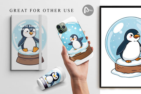 Digital Paper Penguin in a Snow Globe Digital Pattern artnoy 