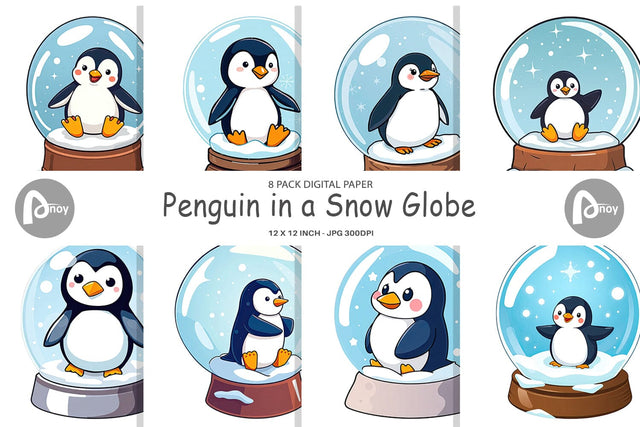 Digital Paper Penguin in a Snow Globe Digital Pattern artnoy 