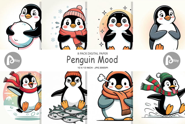 Digital Paper Penguin Mood Digital Pattern artnoy 