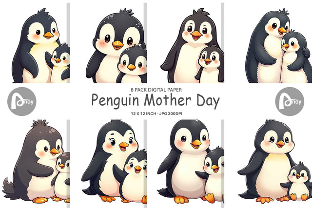 Digital Paper Penguin Mother's Day Digital Pattern artnoy 