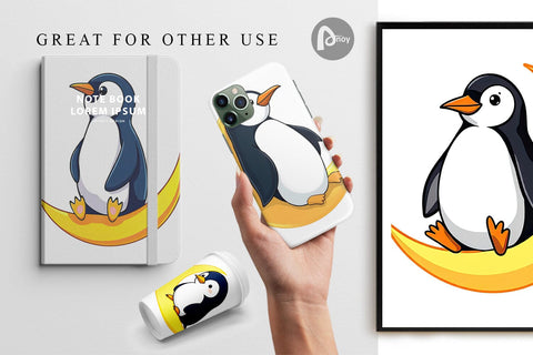 Digital Paper Penguin on a Crescent Moon Digital Pattern artnoy 