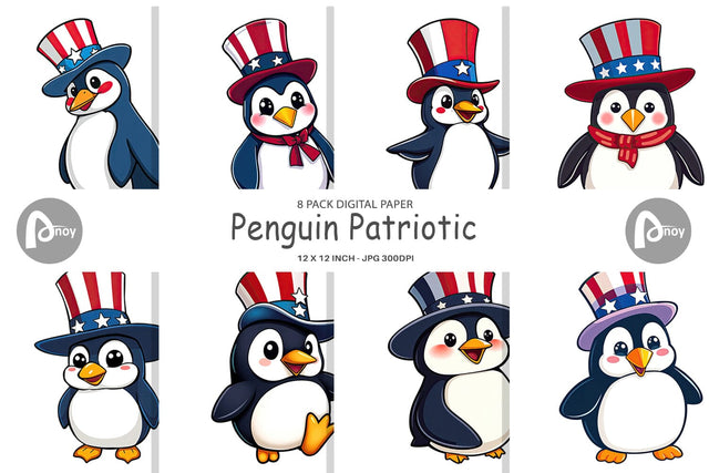 Digital Paper Penguin Patriotic Digital Pattern artnoy 