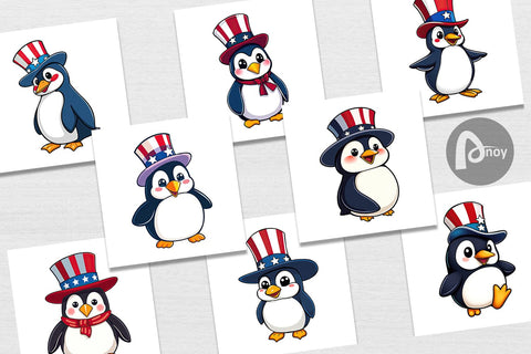Digital Paper Penguin Patriotic Digital Pattern artnoy 
