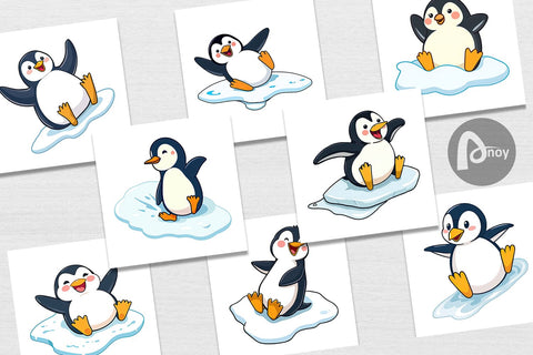 Digital Paper Penguin Sliding on Ice Digital Pattern artnoy 