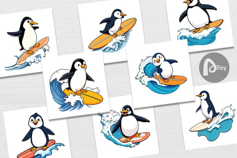 Digital Paper Penguin Surfing a Wave Digital Pattern artnoy 
