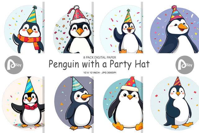 Digital Paper Penguin with a Party Hat Digital Pattern artnoy 