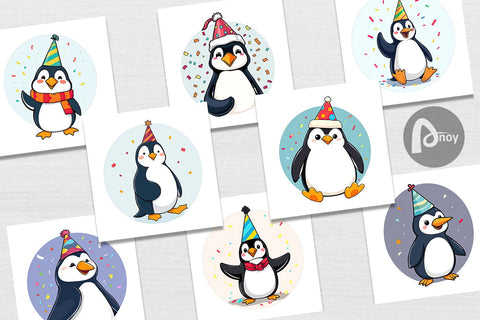 Digital Paper Penguin with a Party Hat Digital Pattern artnoy 