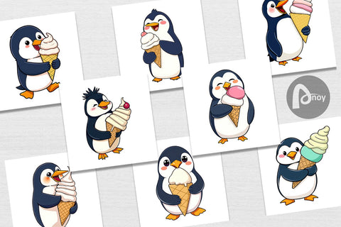 Digital Paper Penguin with an Ice Cream Digital Pattern artnoy 
