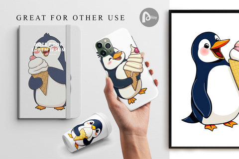 Digital Paper Penguin with an Ice Cream Digital Pattern artnoy 