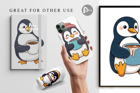 Digital Paper Penguin with Hot Cocoa Digital Pattern artnoy 