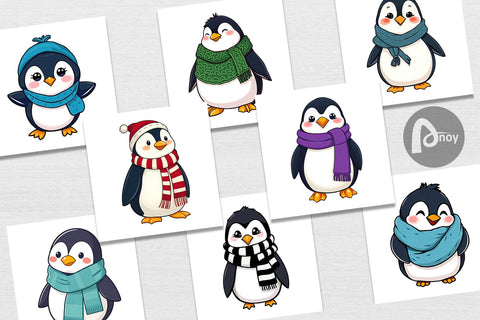Digital Paper Penguin with Scarf Digital Pattern artnoy 
