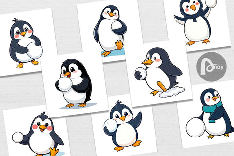 Digital Paper Penguin with Snowball Digital Pattern artnoy 