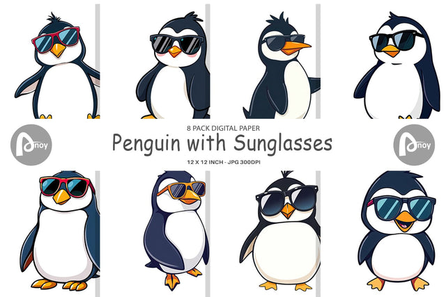 Digital Paper Penguin with Sunglasses Digital Pattern artnoy 