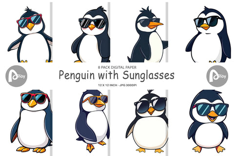 Digital Paper Penguin with Sunglasses Digital Pattern artnoy 