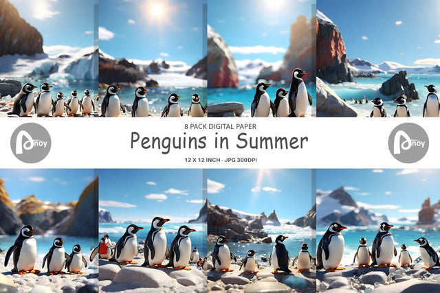 Digital Paper Penguins Summer Digital Pattern artnoy 