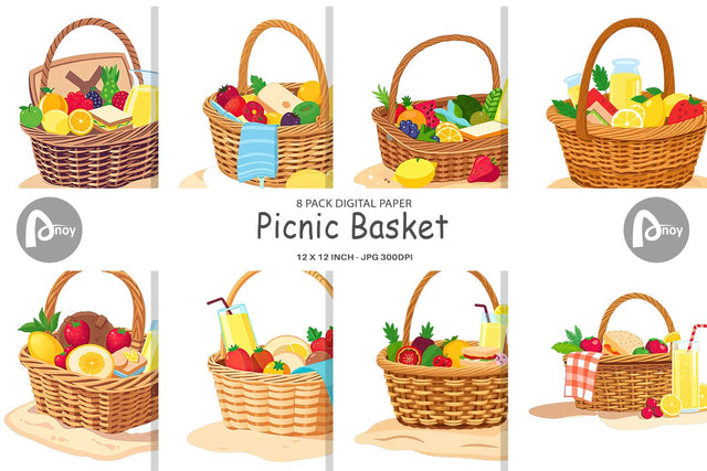 Digital Paper Picnic Basket Digital Pattern artnoy 