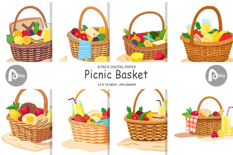 Digital Paper Picnic Basket Digital Pattern artnoy 