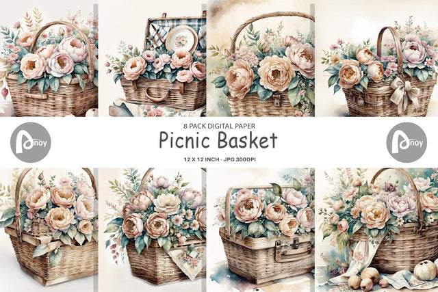 Digital Paper Picnic Basket Digital Pattern artnoy 