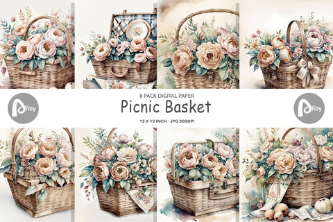 Digital Paper Picnic Basket Digital Pattern artnoy 