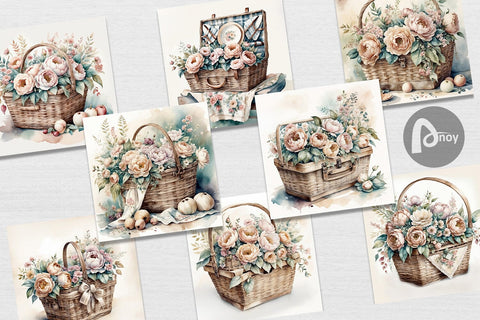 Digital Paper Picnic Basket Digital Pattern artnoy 