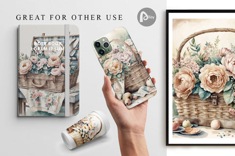 Digital Paper Picnic Basket Digital Pattern artnoy 