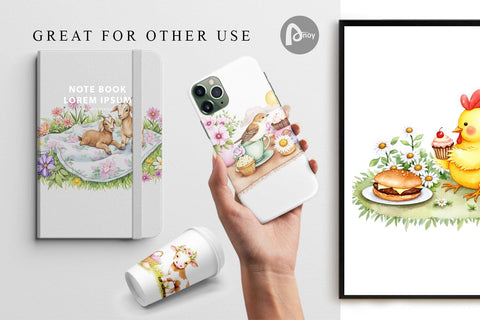 Digital Paper Picnic with Farm Animal Digital Pattern artnoy 