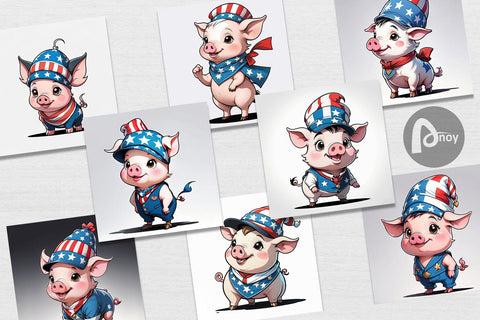 Digital Paper Pig 4th of July Digital Pattern artnoy 
