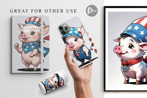 Digital Paper Pig 4th of July Digital Pattern artnoy 
