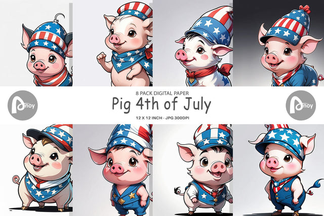 Digital Paper Pig 4th of July Digital Pattern artnoy 
