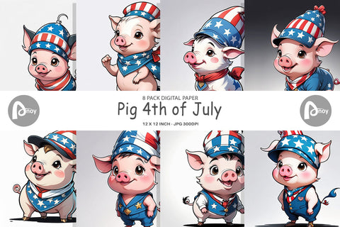 Digital Paper Pig 4th of July Digital Pattern artnoy 