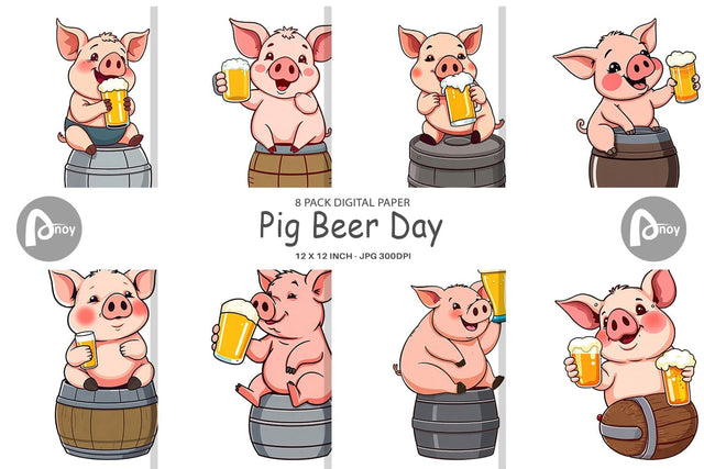 Digital Paper Pig Beer Day Digital Pattern artnoy 