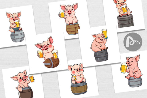 Digital Paper Pig Beer Day Digital Pattern artnoy 