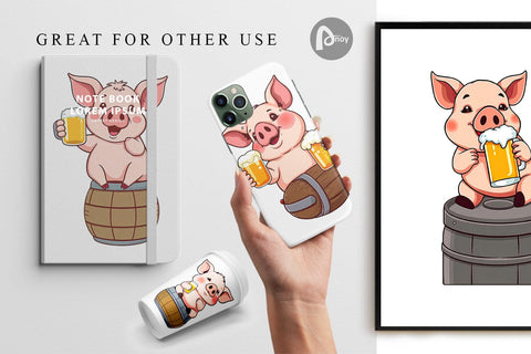 Digital Paper Pig Beer Day Digital Pattern artnoy 
