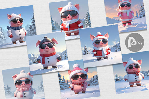 Digital Paper Pig Christmas Digital Pattern artnoy 