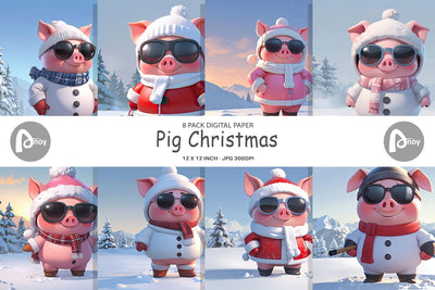 Digital Paper Pig Christmas Digital Pattern artnoy 