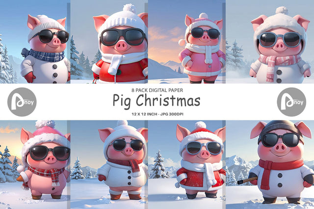 Digital Paper Pig Christmas Digital Pattern artnoy 