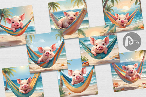 Digital Paper Pig in Summer Hammock Sublimation artnoy 