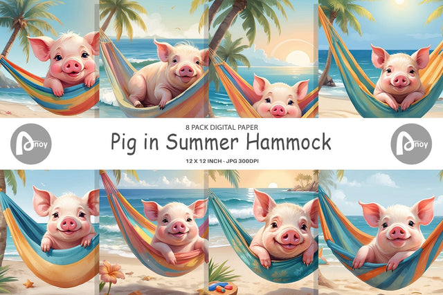 Digital Paper Pig in Summer Hammock Sublimation artnoy 