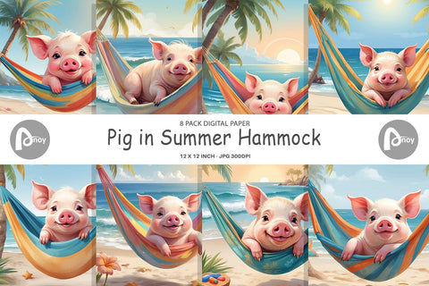 Digital Paper Pig in Summer Hammock Sublimation artnoy 