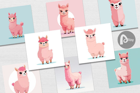 Digital Paper Pink Alpaca Valentine Digital Pattern artnoy 