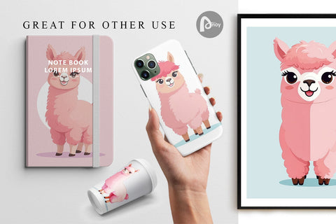 Digital Paper Pink Alpaca Valentine Digital Pattern artnoy 