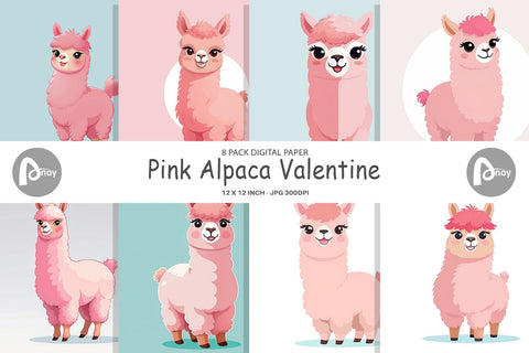 Digital Paper Pink Alpaca Valentine Digital Pattern artnoy 