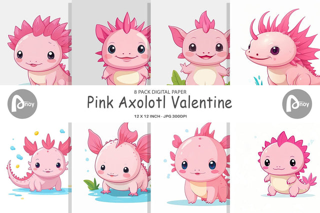 Digital Paper Pink Axolotl Valentine Digital Pattern artnoy 