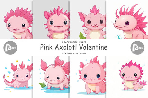 Digital Paper Pink Axolotl Valentine Digital Pattern artnoy 