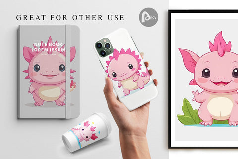 Digital Paper Pink Axolotl Valentine Digital Pattern artnoy 