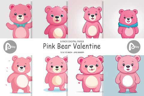 Digital Paper Pink Bear Valentine Digital Pattern artnoy 