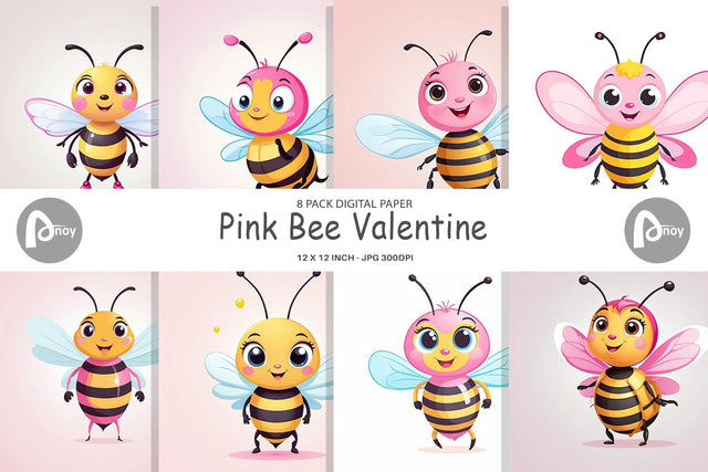 Digital Paper Pink Bee Valentine Digital Pattern artnoy 