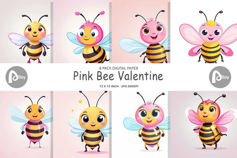 Digital Paper Pink Bee Valentine Digital Pattern artnoy 