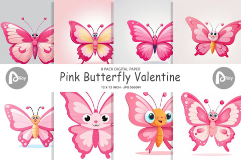 Digital Paper Pink Butterfly Valentine Digital Pattern artnoy 